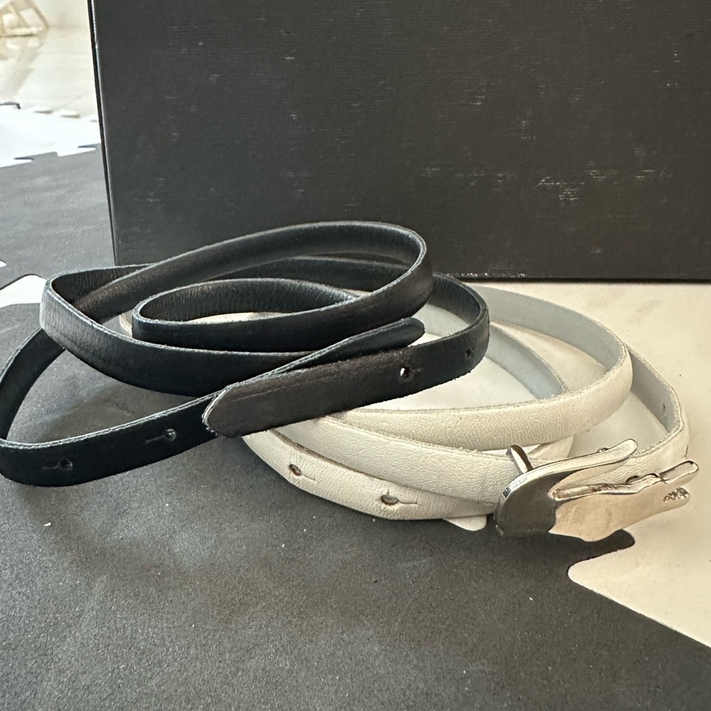 Vintage Lacoste leather belts with interchangeable buckle - black white silver